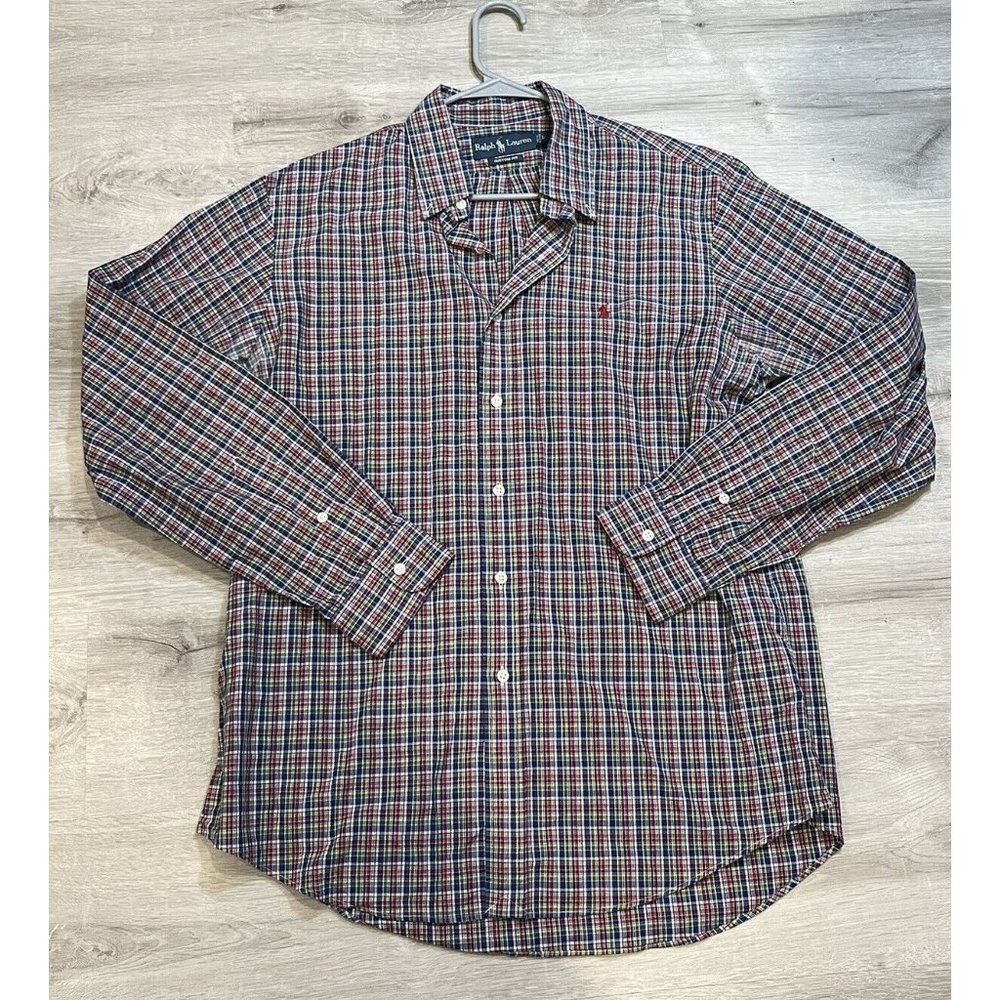 Polo‎ Ralph Lauren  Adult Large Shirt Red Blue Yellow White Plaid Mens Button Up